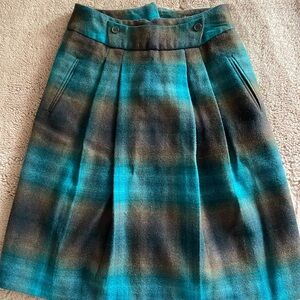 Plaid A-Line Skirt in Blue and Brown